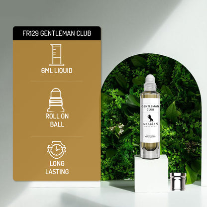 FR129 GENTLEMAN CLUB - A Woody Aromatic Perfume Body Oil For Men  | Long-Lasting Alcohol-Free Fragrance