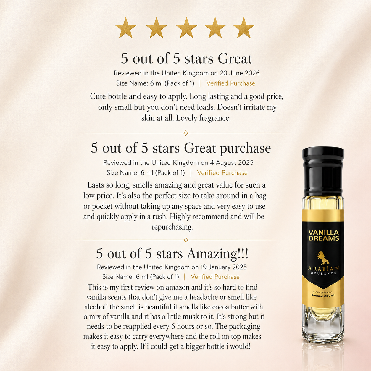 FR99 Vanilla Dreams Perfume Body Oil | Alcohol-Free | 6ml, 15ml