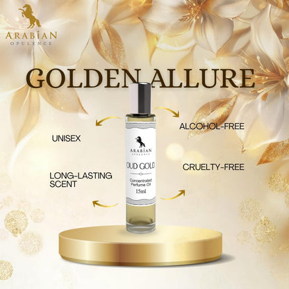 Arabian Opulence – FR105 Oud Gold Perfume Oil Roll-On 15 ml | Unisex | Alcohol-Free Attar | Deep, Woody, Long-Lasting