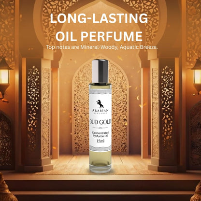 Arabian Opulence – FR105 Oud Gold Perfume Oil Roll-On 15 ml | Unisex | Alcohol-Free Attar | Deep, Woody, Long-Lasting
