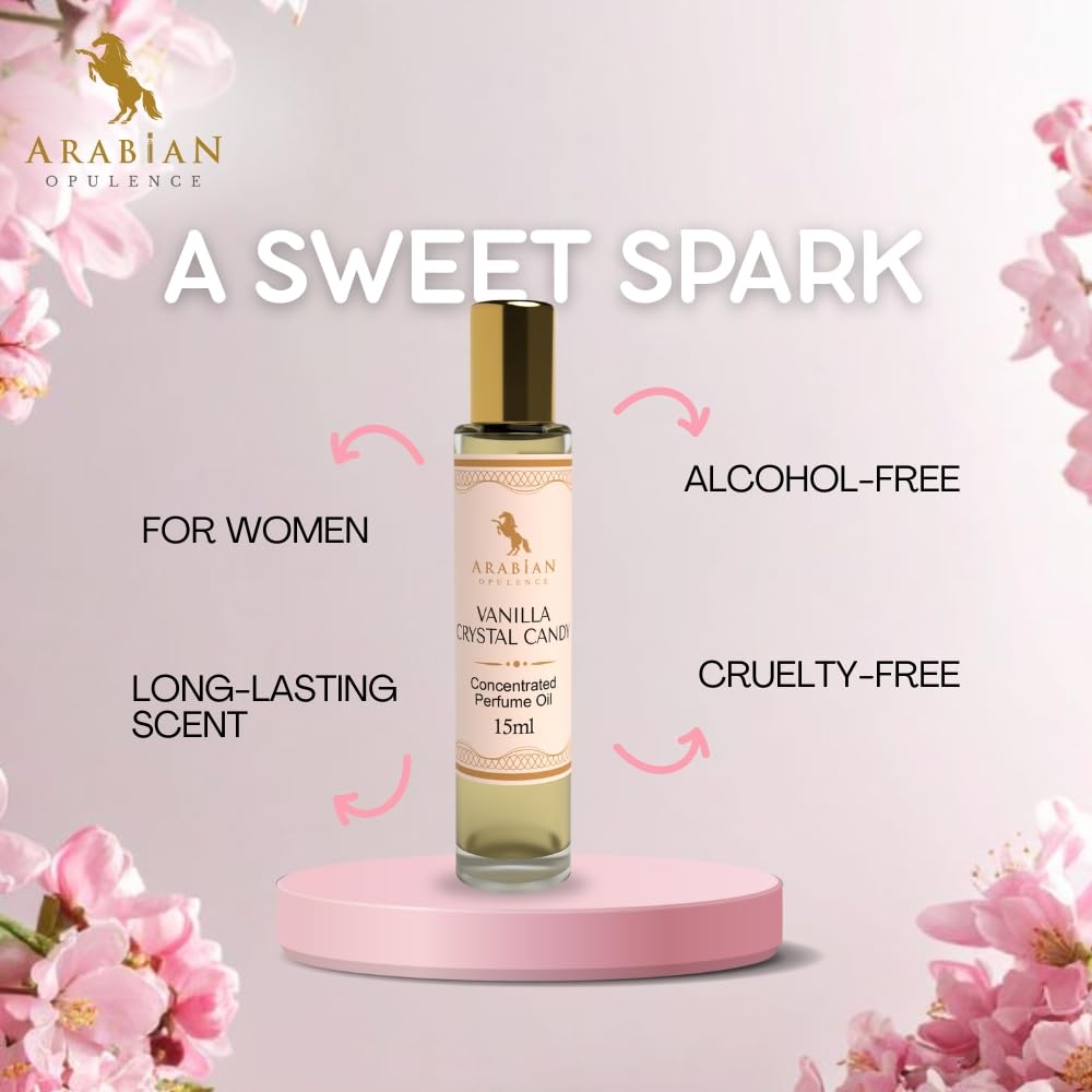 Arabian Opulence – FR108 Vanilla Crystal Candy Perfume Oil Roll-On 15 ml | For Women | Alcohol-Free Attar | Sweet & Long-Lasting