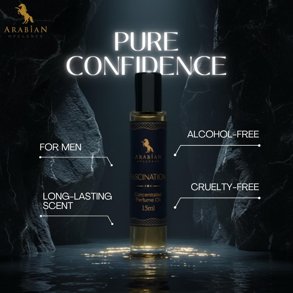 Arabian Opulence – FR122 Fascination Perfume Oil Roll-On 15 ml | For Men | Alcohol-Free Attar | Fresh & Long-Lasting
