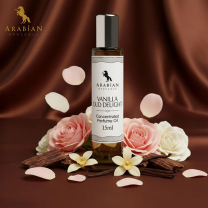 Arabian Opulence – FR81 Vanilla OUD Delight Perfume Oil Roll-On 15 ml | Unisex | Alcohol-Free Attar | Warm & Long-Lasting