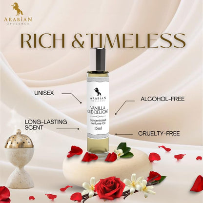 Arabian Opulence – FR81 Vanilla OUD Delight Perfume Oil Roll-On 15 ml | Unisex | Alcohol-Free Attar | Warm & Long-Lasting