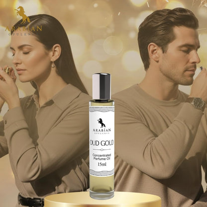 Arabian Opulence – FR105 Oud Gold Perfume Oil Roll-On 15 ml | Unisex | Alcohol-Free Attar | Deep, Woody, Long-Lasting